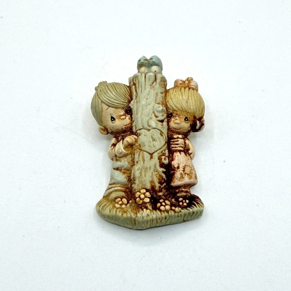 Vintage Boy Girl Tree Figurine Love Birds Miniature Cottagecore Shelf Decor